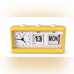 NIB Retro Yellow Alarm Clock w/ Flip Date Display 💛 Analog Desk Clock
